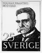 Frimärksförlaga Hjalmar Branting, utgivet 23/11 1960. Hjalmar Branting (1860 - 1925), politiker, Nobels fredspris 1921. Konstnär: Harald Sallberg. Antaget förslag, i tusch på cellofan. Texten 