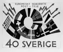 Frimärksförlaga - förslag till frimärket Europa I (Europa-CEPT), utgivet 19/9 1960. 
CEPT = Conférence Européenne des administrations des Postes et des Telécommuncations (Europeiska
Post- och teleföreningen). 
Konstnär: Karl- Axel Pehrson. Förslagsteckning i tusch och akvarellfärger. Motiv: posthorn sammansatt av olika länders flaggor. Valör 40 öre.
(Se även POST.001745).