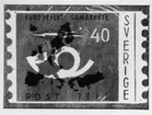 Frimärksförlaga - förslag - till frimärket Europa I (Europa-CEPT), utgivet 19/9 1960. 
CEPT = Conférence Européenne des administrations des Postes et des Telécommuncations (Europeiska
Post- och teleföreningen). 

Konstnär: Pierre Olofsson. Foto 15/11 1967.
Förslagsteckning i tusch och akvarellfärger. Förslag, märkt med 