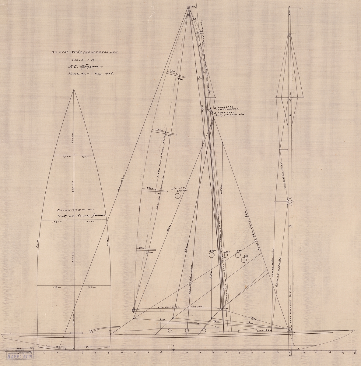segel- och riggritning, skala 1:30 i övrigt lika a