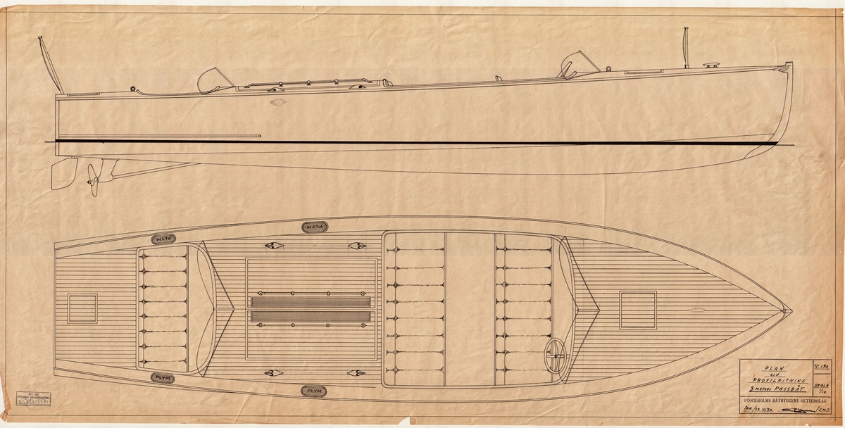 Plan och profil, öppen båt med vindruta