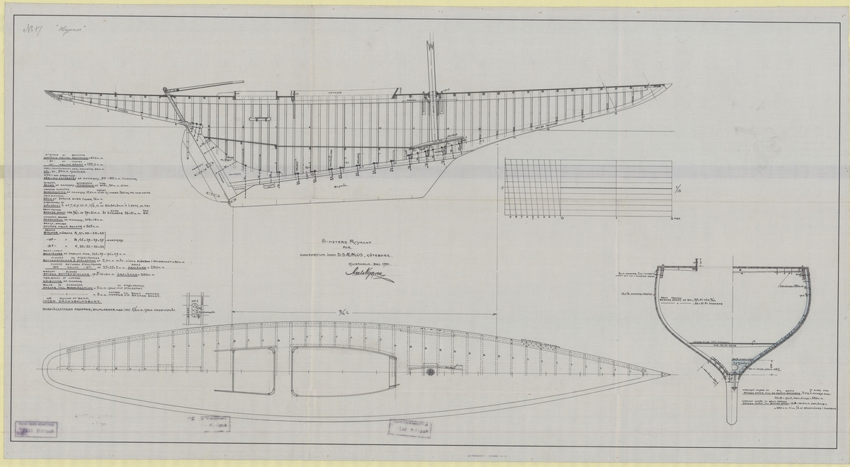 Byggnadsritning i plan, profil och sektion