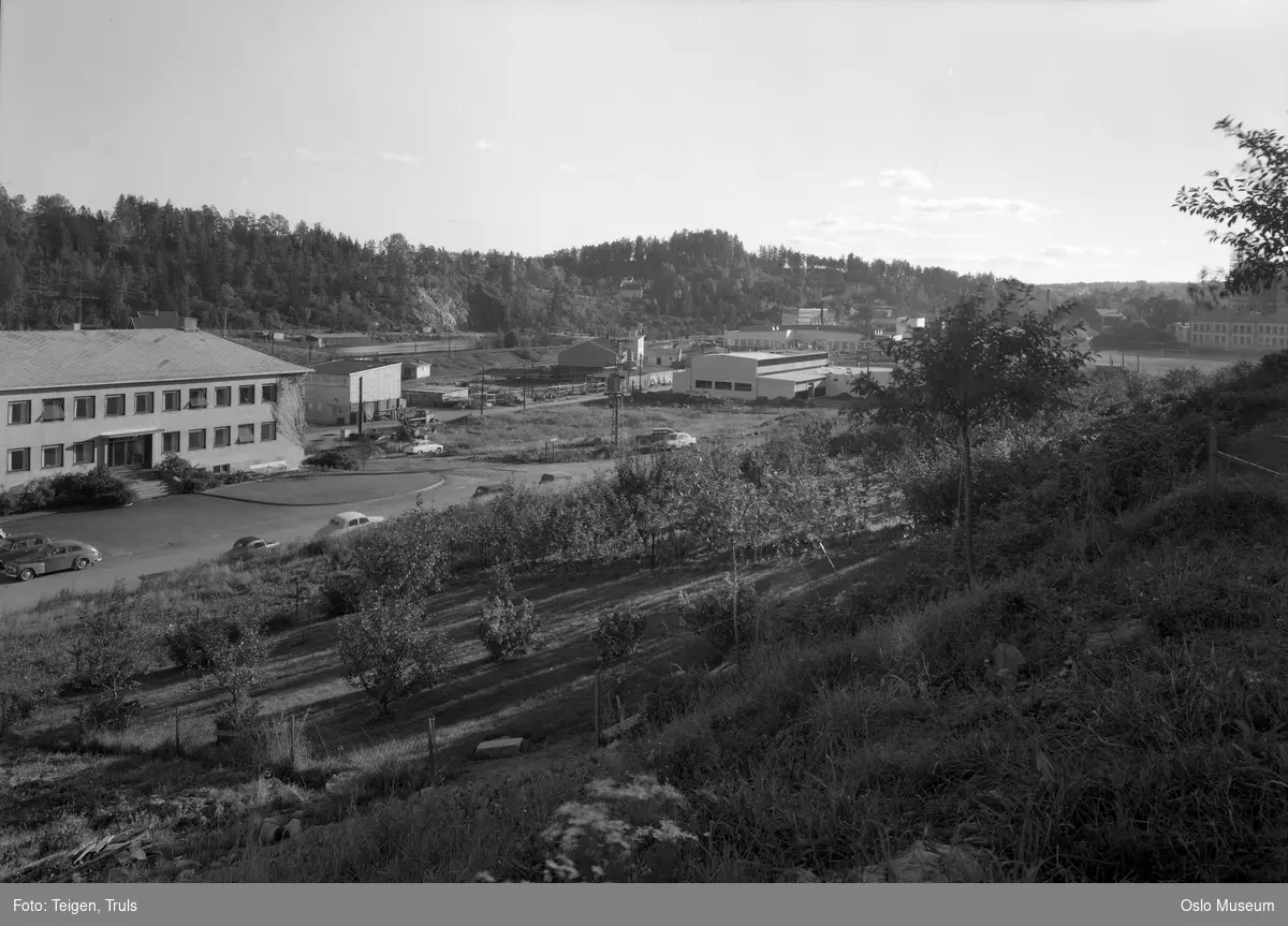 utsikt, fabrikkbygninger, kulturlandskap, skog