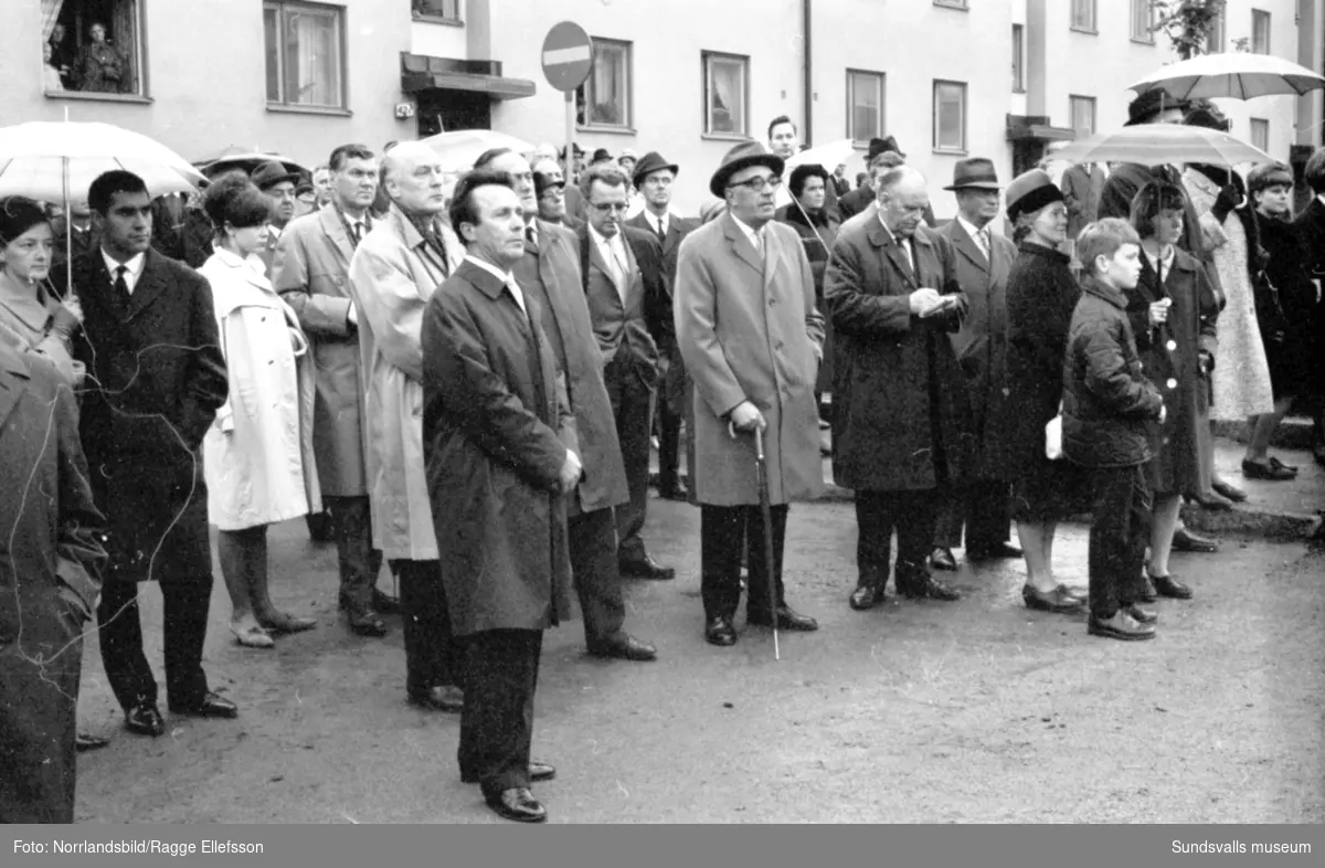 Avtäckning av en statygrupp vid dammen i kvarteret Vasa i Skönsberg. Skönsbergsvägen-Medborgargatan-Vasagatan-Bruksgatan.