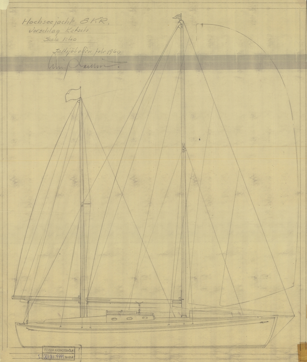 Hochseejacht 8 KR.
segelritning, förslag ketch