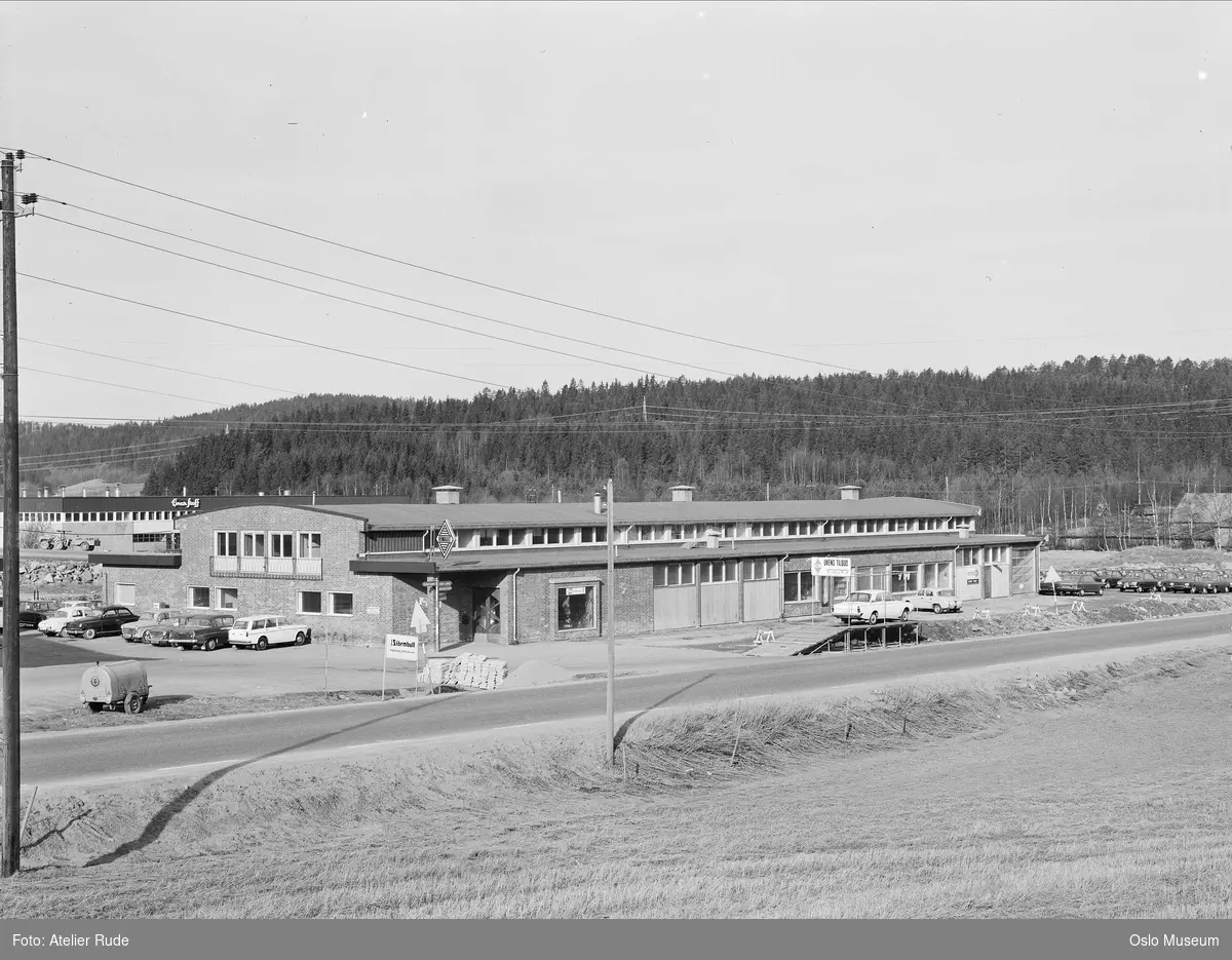 Renault bilforretning, biler, kulturlandskap, skog