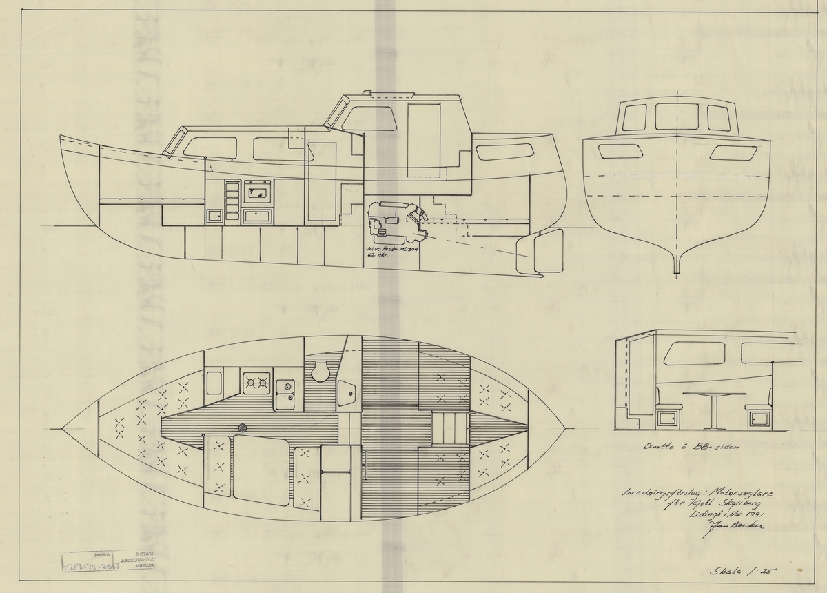 Inredningsförslag i plan profil och tvärsnitt