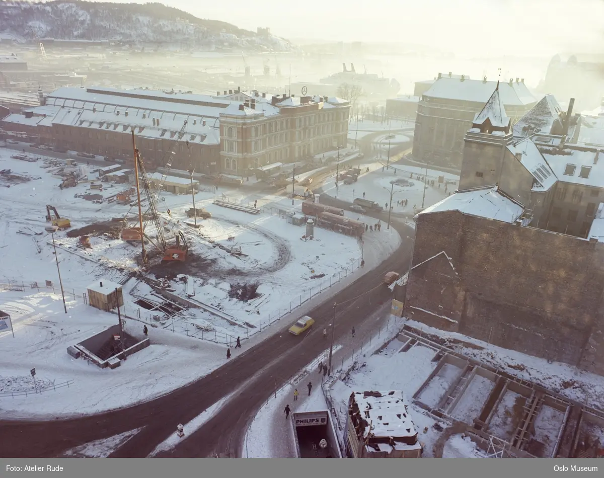 utsikt, forretningsgårder, Østbanestasjonen, anleggsarbeid, bygging av jernbanetunnel