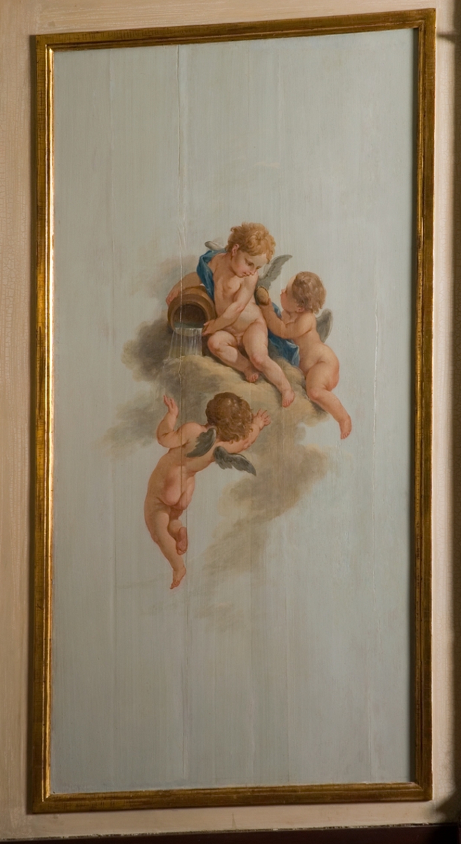 Panneau av Despréz, insatt i Amphions kajuta. Amoriner med bägare föreställande "Vattnet".
Från Modellkammaren i Stockholm. 1907.