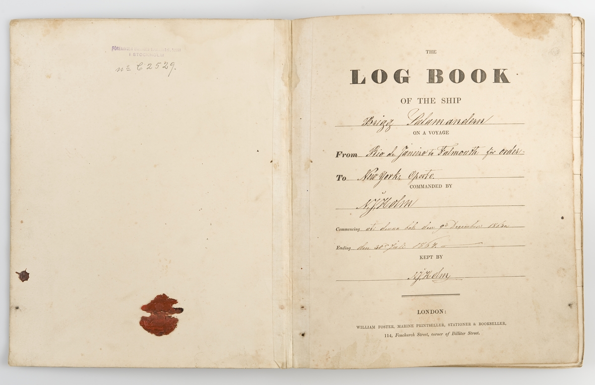 Loggbok från briggen Salamander 1864.