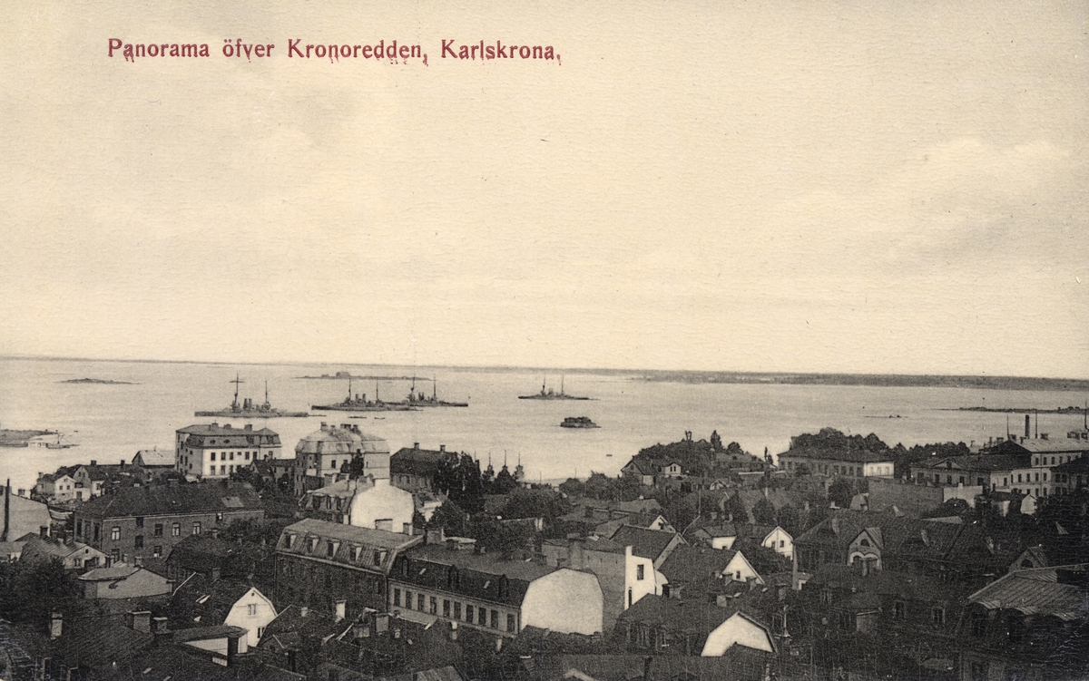 Vykort på panorama över Kronoredden Karlskrona
