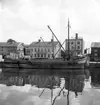 Älvbåten Hagen i Vänersborgs hamn. Byggd på Torskogs varv 1875 av ek och fur på järnspant. förbyggd på Södra Garns varv 1888. Åter förbyggd 1903 och 1937. Hemmahörande i Göteborg 1894-1912, i Torps tegelbruk 1912-1917, i Vänersborg 1917-1954. 10 hkrs motor insatt 1923. 18 hkrs motor insatt 1927. Foto i juli 1954