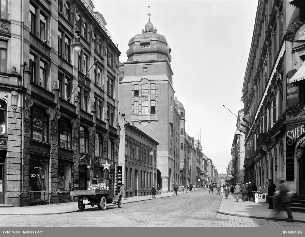 gateløp, forretningsgårder, Posthuset, lastebil, mennesker, gateliv