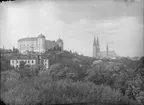 Akademiska sjukhuset, Uppsala slott och Uppsala domkyrka från Kronåsen 1892