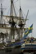 Tre seklers Flaggskepp, maj 2008.
Ostindiefararen GÖTHEBORG och Briggen TRE KRONOR vid Galärvarvet.