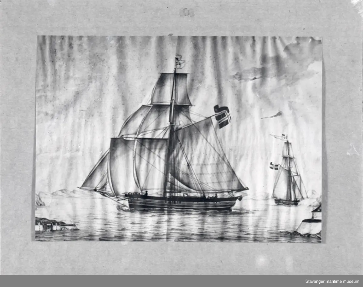 Avfotografert skipsportrett av slupp.