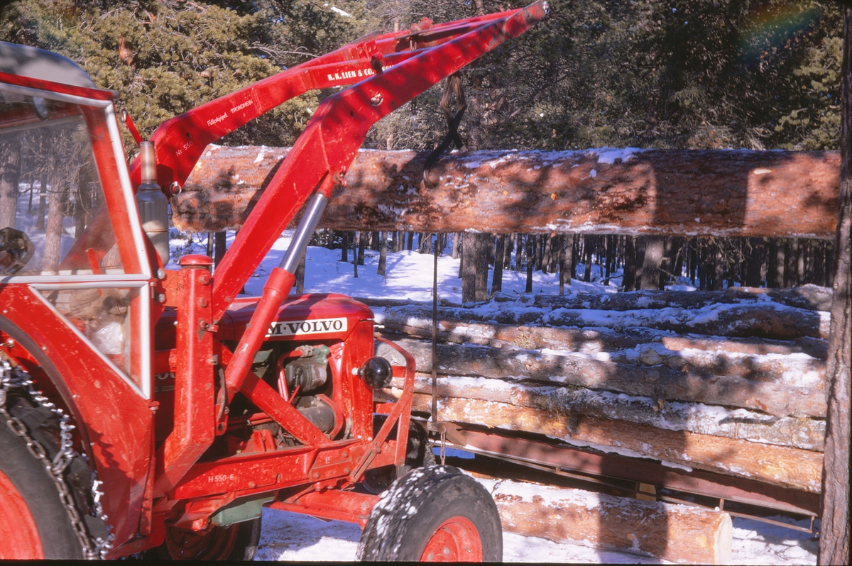 Lasting av tømmer med traktor