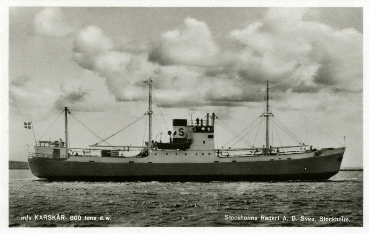 "m/s Karskär- 800 tons d.w. Stockholms Rederi A.B. Svea. Stockholm."
Album 6 foto 40