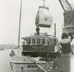 Den nya ångpannan lyftes ombord i S/S Mariefred vid Norra Hammarbyhamnen 11 mars 1983.