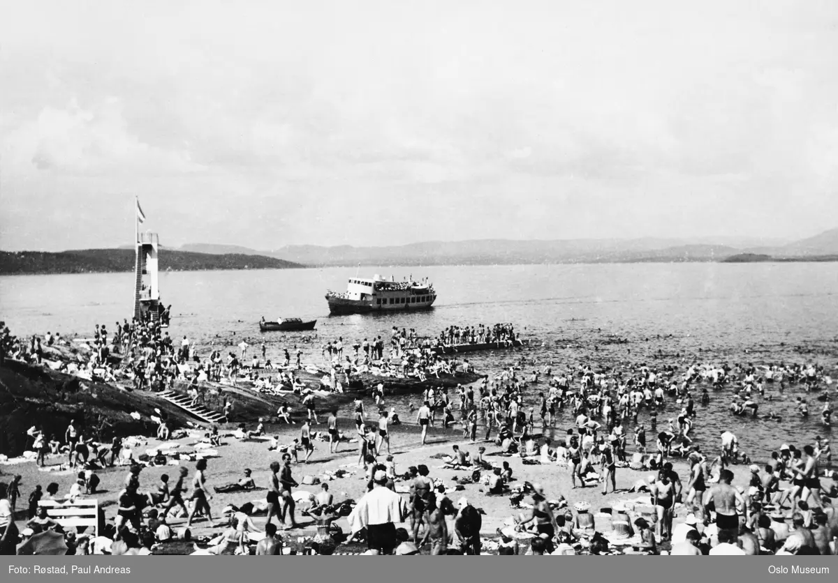 badestrand, mennesker, badeliv, solbad, stupetårn, badeferge