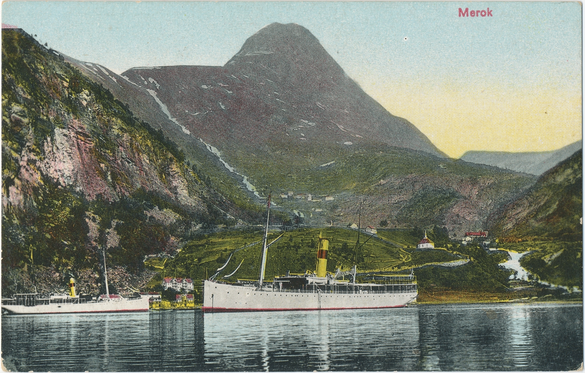 Fra Merok, Geiranger. To skip, hvorav Ragnvald Jarl er den største.