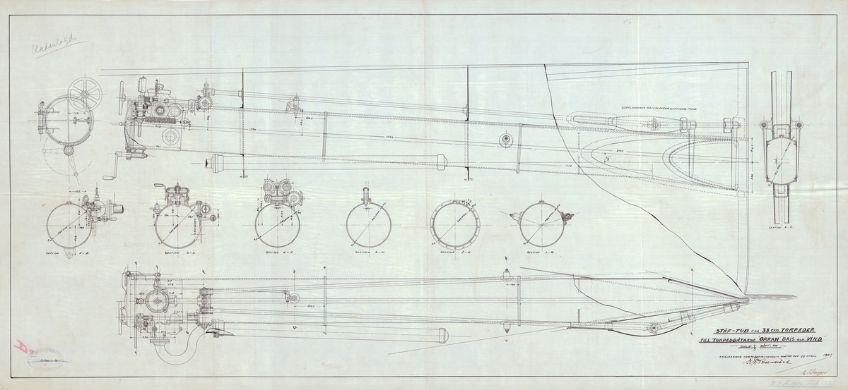 Sammanställningsritning på stävtub för 38 cm torpedtub
