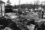 'Tillbyggnaden av Göteborgs Naturhistoriska Museum mars 1979. Byggarbetsplatsen, arean där tillbyggnationen skulle göras, på Göteborgs Naturhistoriska Museums södra sida. Byggnadsmaterial. ::  :: Ingår i serie med fotonr. 5527:69-216.'