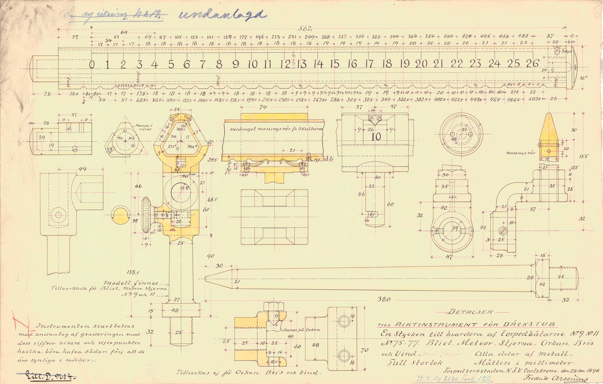 Detaljritning till riktinstrument för däckstuber