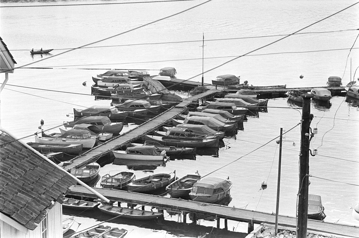 Snekker på rekke og rad. Småbåthavn i Kragerø, 1. august 1966.