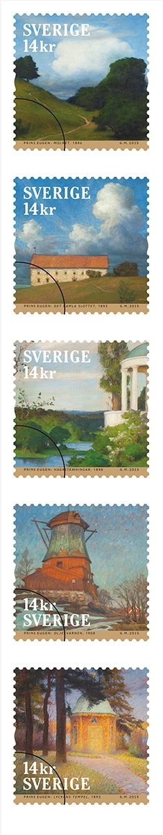 Frimärkshäfte, med fem självhäftande frimärken i fem motiv. Valör 7 kr.