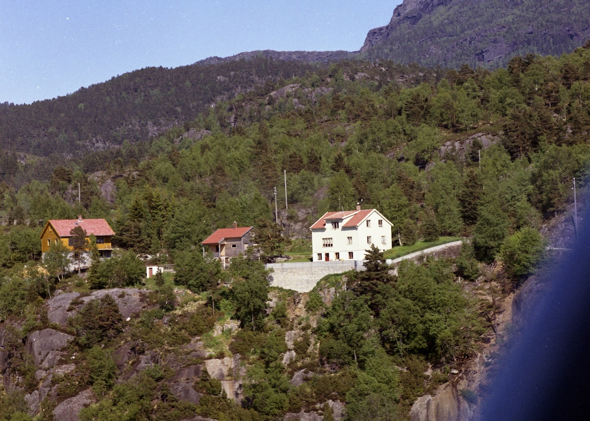 Hus skog fjell sjø