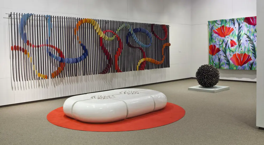 Applied artworks on the walls and floor on the museum's groundfloor