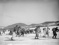 Vinter. Balbergkampen i bakgrunnen. Skirenn på Lysgårdsjorde