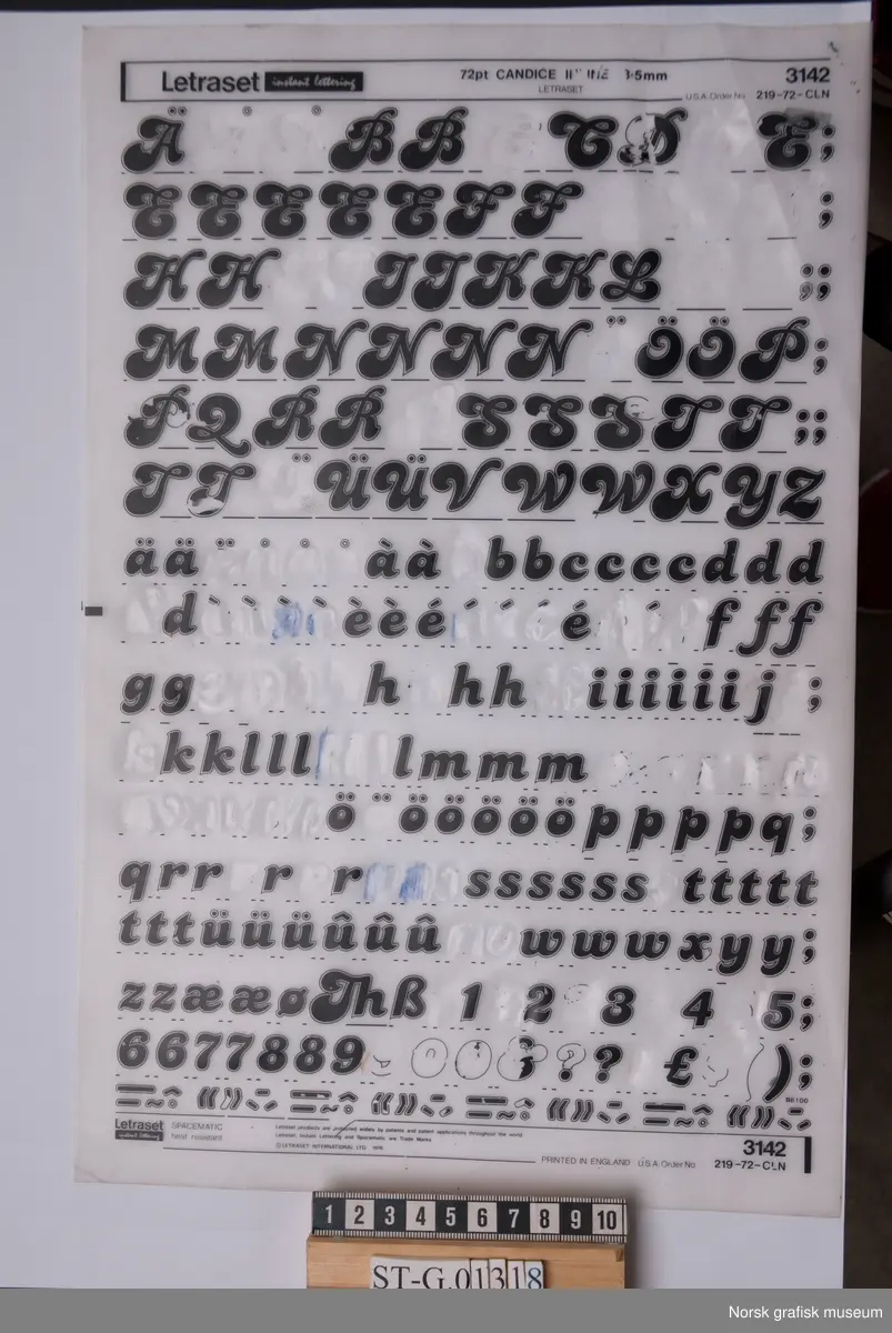 Katalog over Letraset-typer.