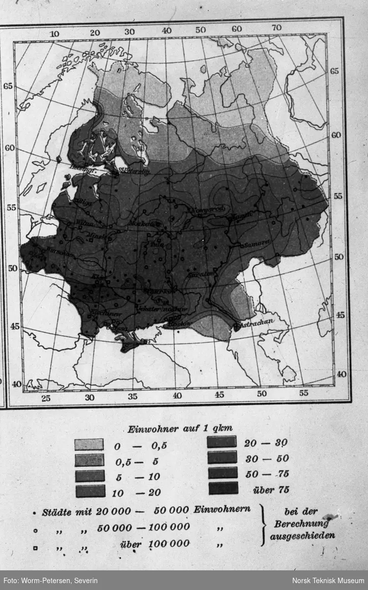 Kart over befolkningstetthet 1910