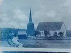 Sköllersta kyrka omkring år 1860.
Kyrkan med klockstapeln.
Beställningsnr. SK-160.