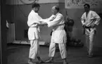 Julreportage, United Shoe 3 februari 1966

Tre män är klädda i judodressar. Två av dem har tagit tag i varandra och den tredje tittar på. Den sistnämnde har svart bälte runt livet och de andra två har vita bälten. I bakgrunden syns bollar hänga och ligga på golvet i nätkassar.