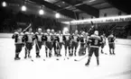 Telefonreportage, Ishockey klar 31 januari 1966

Ett ishockeylag står uppställt på isen. Publik skymtar på läktare i bakgrunden.