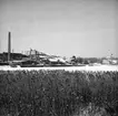 Hammars glasbruk, fabriksbyggnader.
Bostadshus och kyrkobyggnad till höger på bilden.