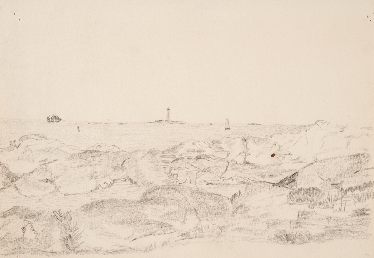 Marstrand med Paternoster fyr i bakgrunden