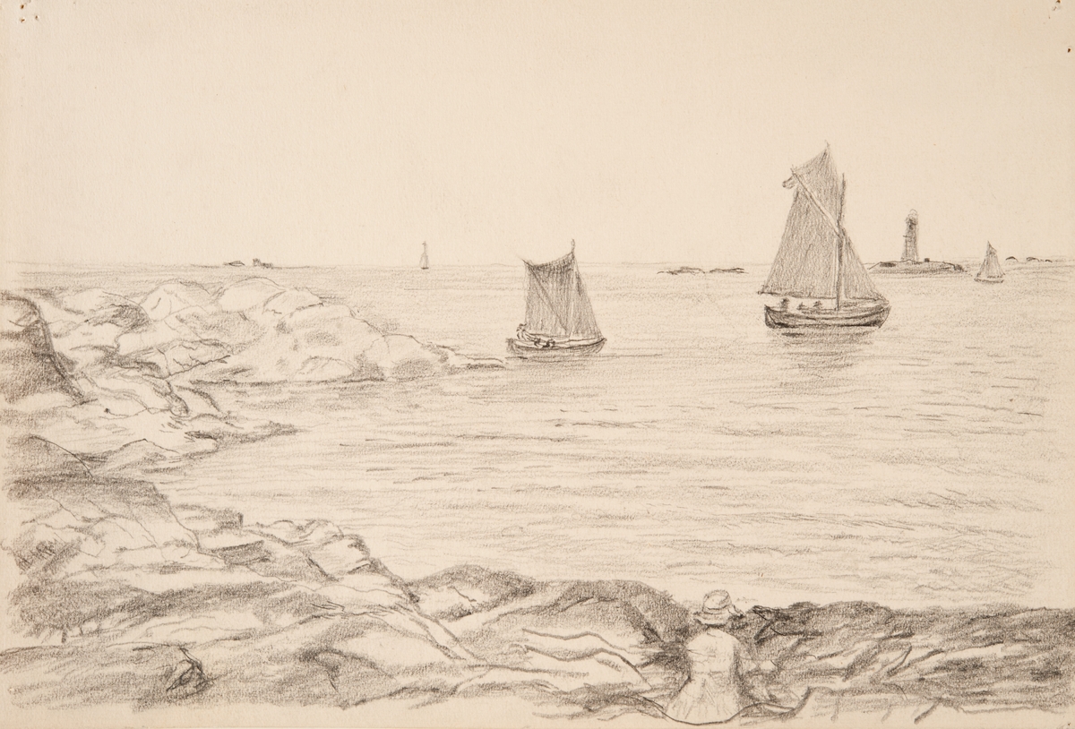 Marstrand med Paternoster fyr i bakgrunden