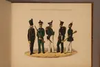 Plansch med uniform för Värmlands fältjägarregemente för åren 1794-1846. Plansch i färgtryck efter original av Adolf Ulrik Schützercrantz. Ingår i planschsamlingen Svenska krigsmaktens fordna och närvarande munderingar.