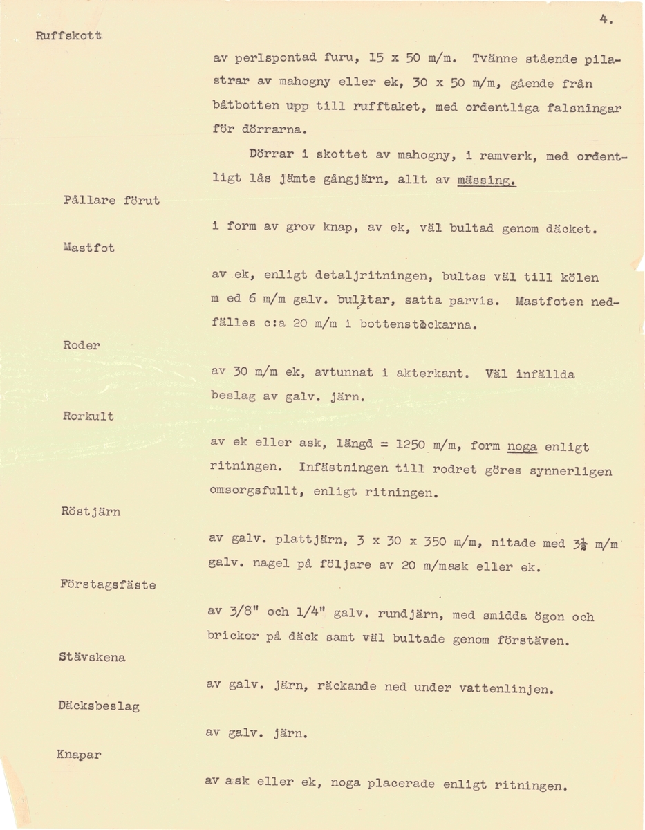 Flertal dokument: Utrustningslista, arbetsbeskrivning samt specifikation för båten (på engelska).

EJDERN, 15 kvm pojkbåt ritad av Erik Salander 1926.