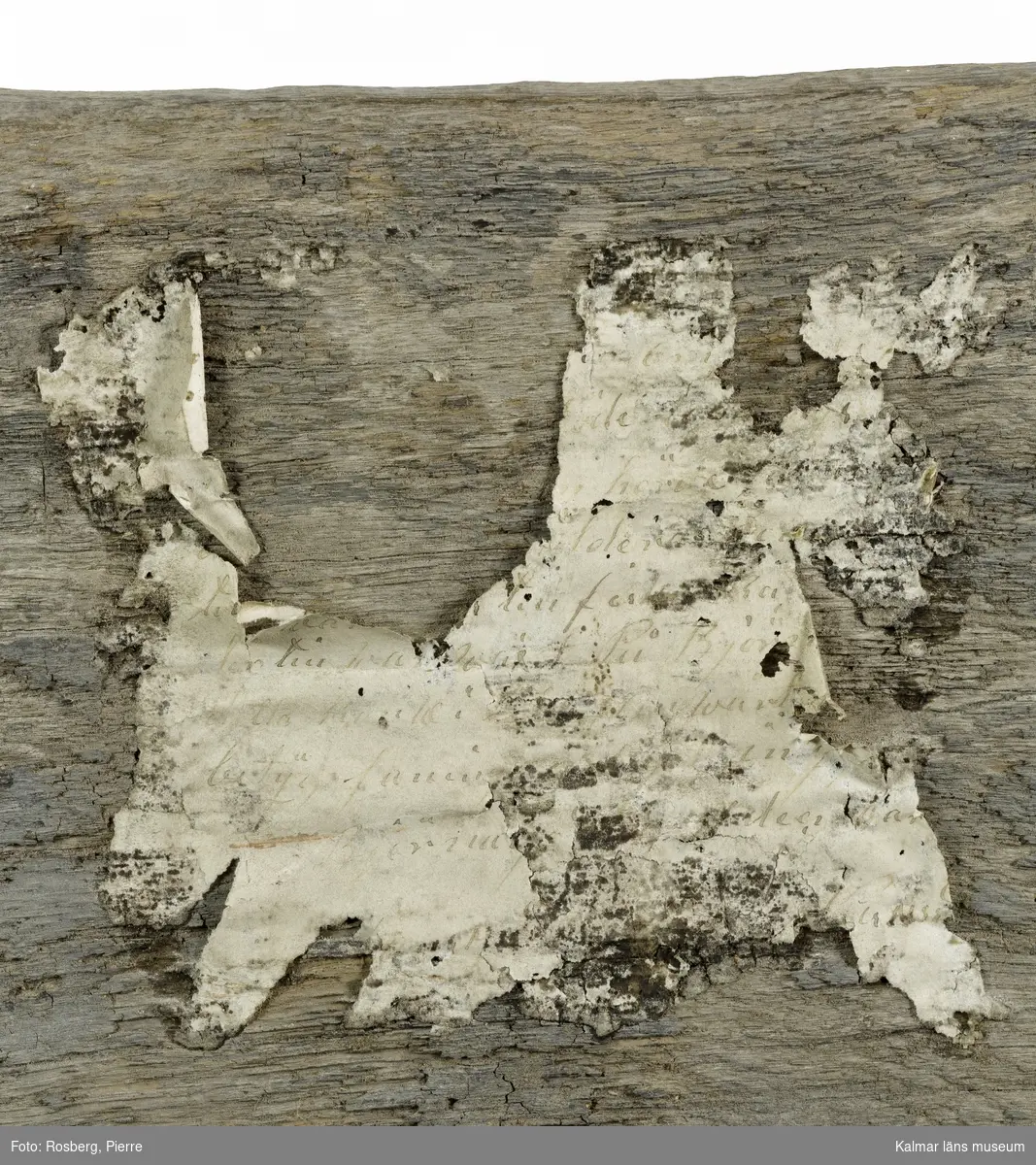 KLM 45113. Båt, stockbåt. Av stor urholkad trädstam, krokig med många knaggar. Huggen i ett stycke. Stamrunt tvärsnitt med runt fallande överhäng. Har tre kraftiga tofter eller skott utsparade i stocken. Går ej att urskilja för respektive akter, eventuellt är den något smalare änden fören. Rektangulära och rakt avskurna stävnockar, på den ena två stycken tamphål. På båtens ena långsida finns fyra stycken relingshål, på den andra sidan ett. På båten fastsatta pappersfragment, tre stycken, med information om båten och dess härkomst, till stor del oläsligt.