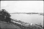 Vy över Gamla stan och Skeppsholmen i Stockholm år 1923.