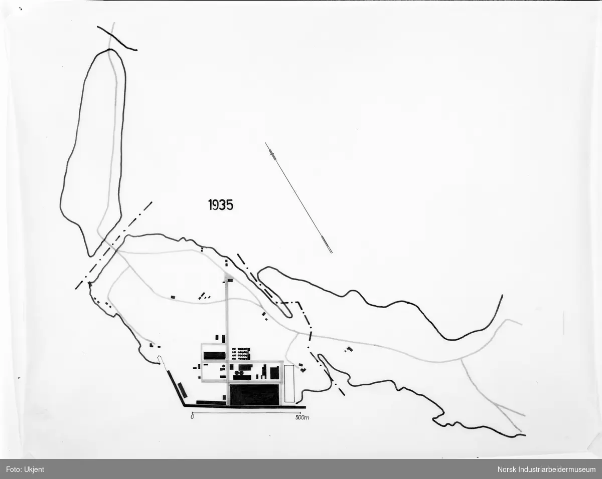 Kartskisser over Eidanger Salpeterfabriker og Oslo by. 1935.