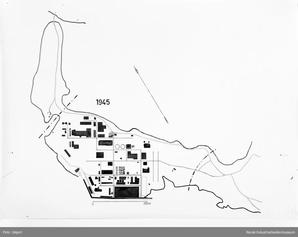 Kartskisser over Eidanger Salpeterfabriker og Oslo by. 1945.
