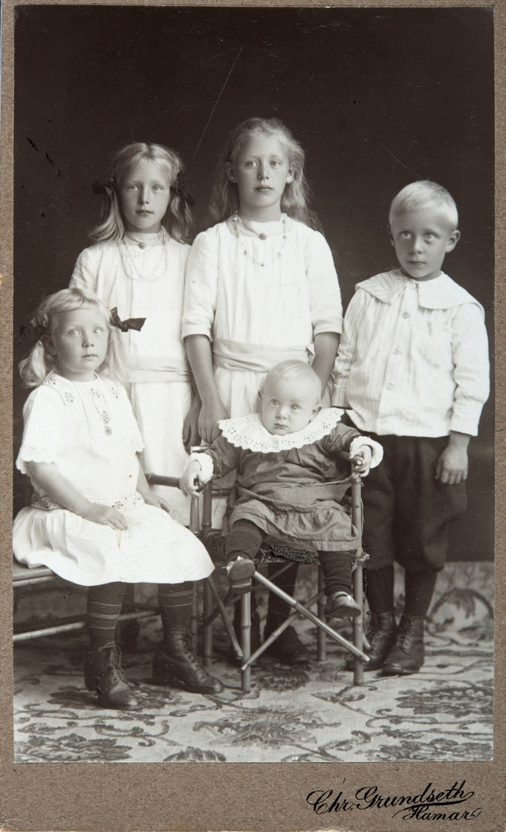 Karset (63/1). Barna på Karset som Martha Olstad gift Tomter var barnepike for. Guttene er Kristian og Håkon. Gruppe 5, barn, gruppe i studio.
