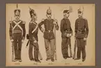 Plansch med uniform för Livregementet till fot för åren 1833-1890, ritad av Einar von Strokirch.