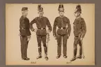 Plansch med uniform för Trängen för åren 1885 och 1895, ritad av Einar von Strokirch.